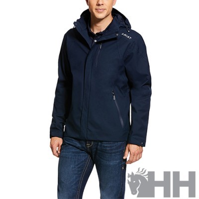 Casaco masculino azul escuro com capuz e bolsos com fecho