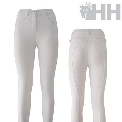 Calças de equitação femininas brancas vistas frontal e traseira