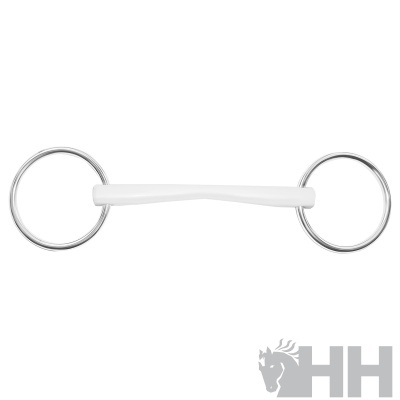 Freio de boca branco para cavalo com argolas metálicas prateadas