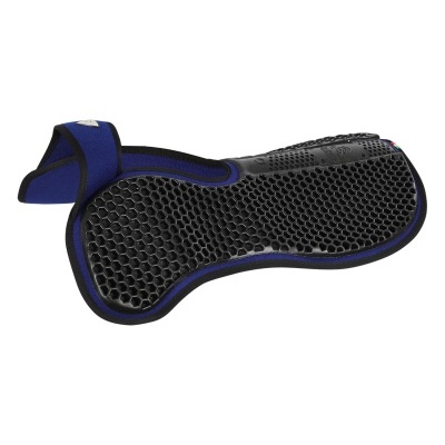 Tapete de sela para cavalo preto com bordas azuis e padrão hexagonal