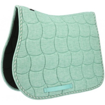 Sela em tecido verde-água acolchoado com costura visível