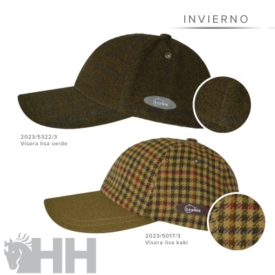 Bonés de tecido inverno verde e padrão pied-de-poule com viseira lisa