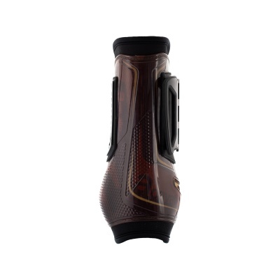 Proteção para perna de cavalo castanha translúcida com proteções laterais pretas