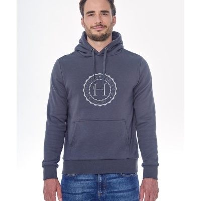 Camisola hoodie azul escuro com capuz e bolso canguru com estampa circular 