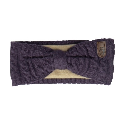 Faixa para cabelo roxa de malha com padrão de trança e etiqueta de couro