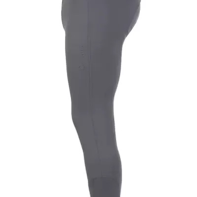 Calças justas cinza para equitação com bolso traseiro e logo na perna