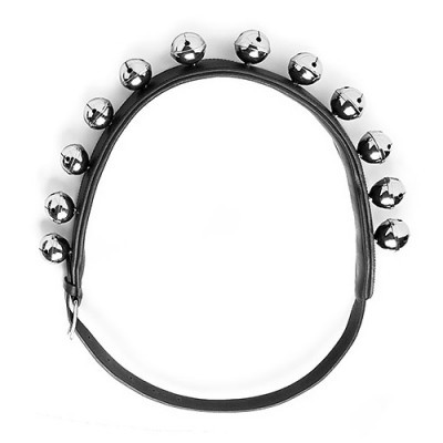 Colar de couro preto com guizos prateados