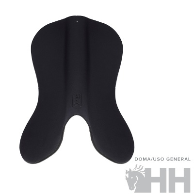 Assento de sela para cavalo preto com logo HH e texto DOMA/USO GENERAL