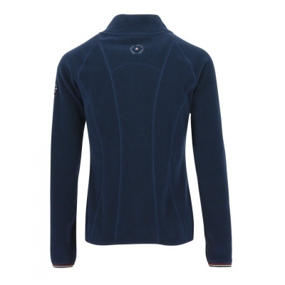 Casaco polar azul escuro feminino visto de costas