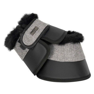 Proteção para casco de cavalo cinza e preto com pelúcia preta