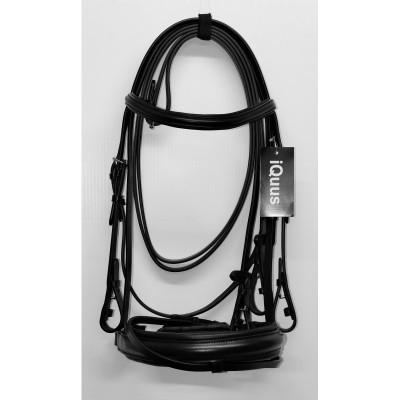Bridão preto para cavalo em couro com etiqueta iQuus