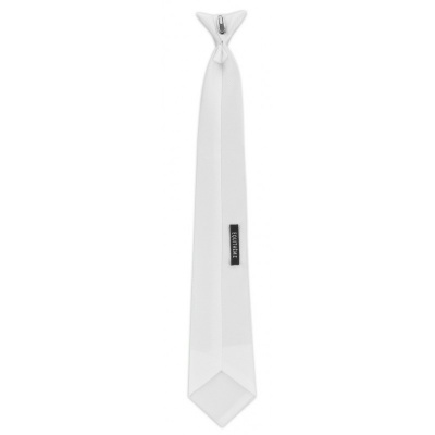 Gravata branca lisa com etiqueta ASOS DESIGN num fundo branco