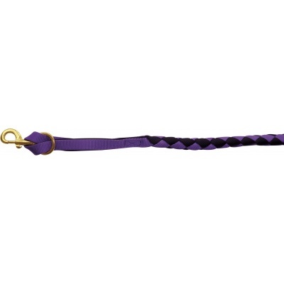 Trela para cão trançada em nylon castanho e roxo com mola dourada e argola metálica