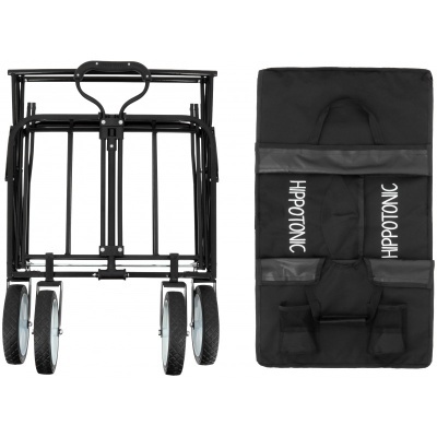 Carrinho de carga dobrável preto com capa preta com texto HIPPOOTONIC