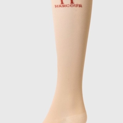 Meia alta bege claro com logótipo HARCOUR vermelho