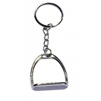 Porta-chaves metálico prateado em forma de estribo