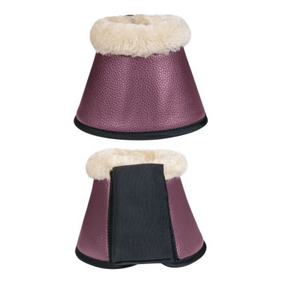 Campânulas roxas para cavalo com pele sintética creme e tecido preto elástico