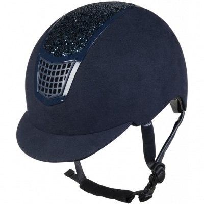Capacete de equitação azul escuro com glitter e ventoinha frontal