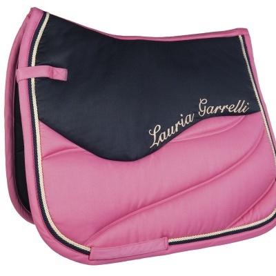 Tapa de sela para cavalo azul escuro e rosa com bordado 'Lauria Garrelli'
