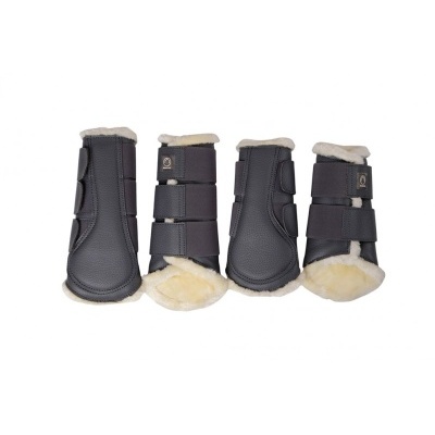 Conjunto de botas protectoras para cavalos em preto com forro de pelúcia creme
