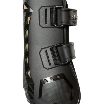 Proteção de equitação preta com tiras ajustáveis e design com aberturas laterais