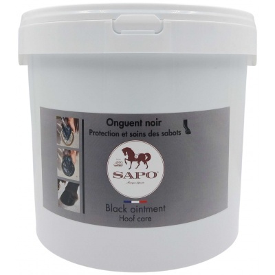 Recipiente branco de pomada negra para cascos de cavalo da marca SAPO