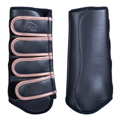 Proteções para cavalos preto com detalhes rosa metálico e fecho de velcro