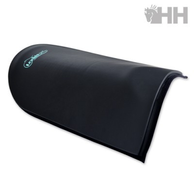 Mesa preta para treino equestre com logótipo azul-claro Charles Owen.