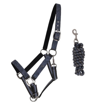 Conjunto para cavalo azul escuro com corda preta e azul