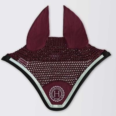 Touca para cavalo bordeaux com orelhas, malha e detalhes reflexivos