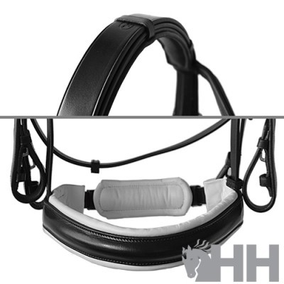 Peçonha preta de cavalo com acolchoamento branco e correias