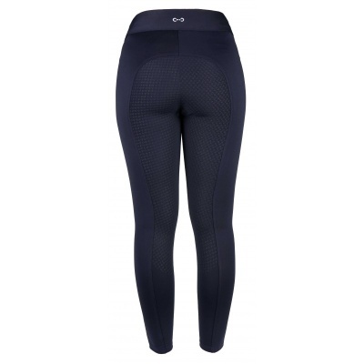 Calças desportivas femininas azul escuro com textura antiderrapante e cós elástico