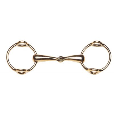 Freio metálico dourado com duas argolas e peça central articulada