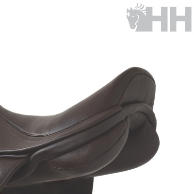 Selim de cavalo castanho escuro de couro com logotipo HH cinza