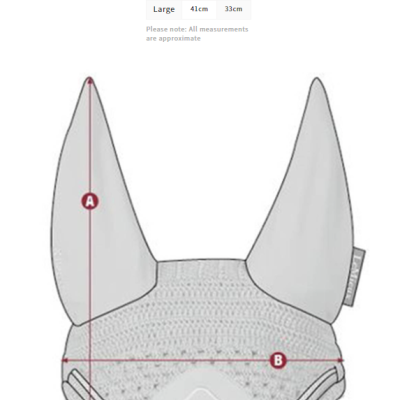 Capuz anti-insetos cinza claro para cavalo com tabela de tamanhos