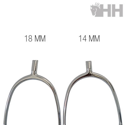Dois estribos metálicos prateados com legendas 18 MM e 14 MM