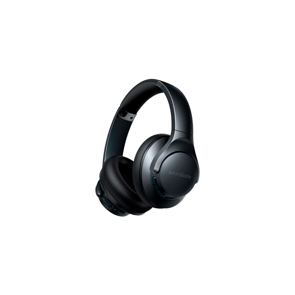 Auscultadores bluetooth Soundcore Life Q20+ Headphones over-ear pretos com acolchoamento e marca soundcore.