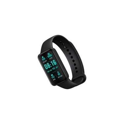 Smartwatch ou pulseira fitness preta com visor digital azul