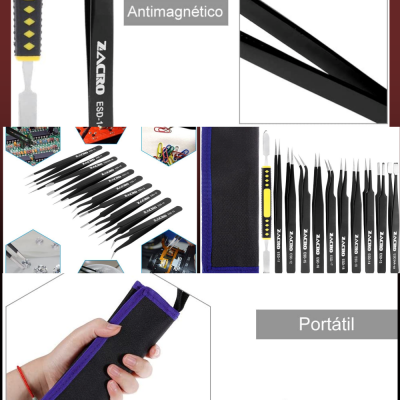 Conjunto de pinças pretas antidistúrbios com estojo portátil preto e lilás