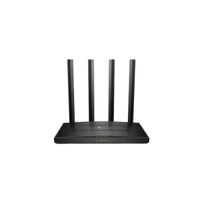 Router sem fios preto com quatro antenas verticais