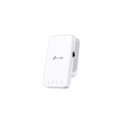 Repetidor Wi-Fi TP-Link branco com LEDs e entrada Ethernet