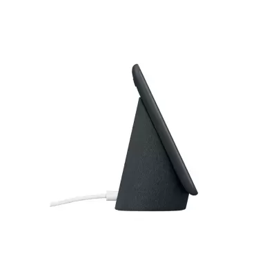 Carregador sem fios preto com cabo branco em fundo branco