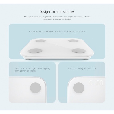 Balança digital branca com quatro sensores e visor LED integrado