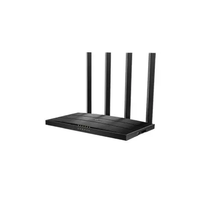 Roteador Wi-Fi preto com quatro antenas verticais