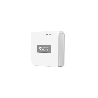 Dispositivo eletrónico branco quadrado com marca SONOFF