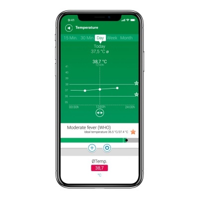 Smartphone com aplicação de monitorização de temperatura corporal