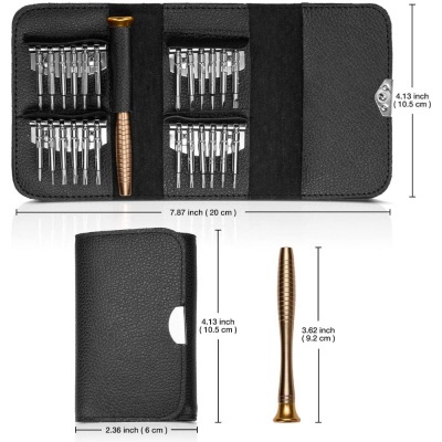 Conjunto de ferramentas de precisão com estojo preto e pontas metálicas