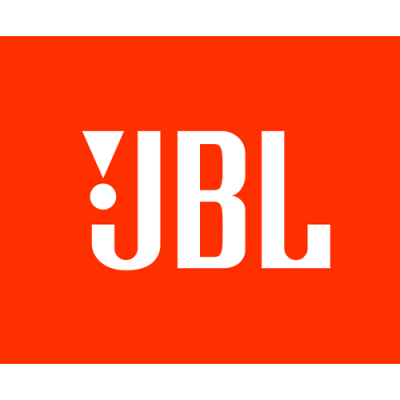 Logótipo branco JBL em fundo laranja