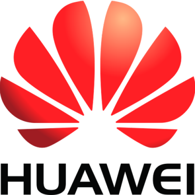 Logotipo vermelho da Huawei com texto preto no fundo branco