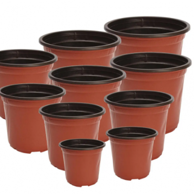 Conjunto de 10 vasos de plástico para plantas castanhos e pretos